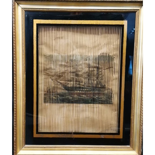 714 - Early 19th Century Tricenium / 'Turning Picture ' / Autostereogram framed : A Verre églomisé mounted... 