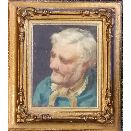 744 - David W Haddon (d.1914) Cornish / Newlyn School, pair of framed oil on board, A pair of portraits of... 