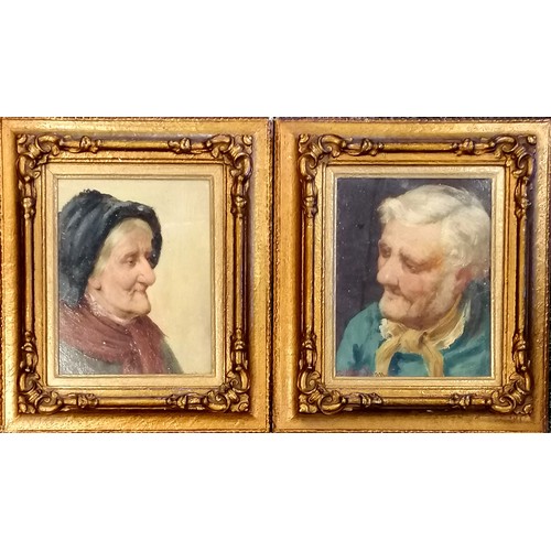 744 - David W Haddon (d.1914) Cornish / Newlyn School, pair of framed oil on board, A pair of portraits of... 