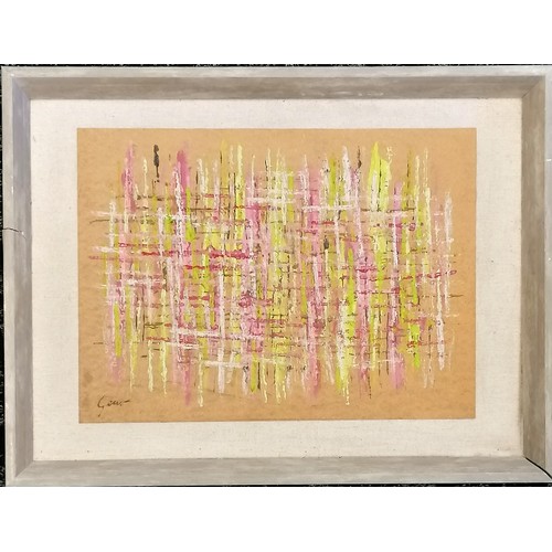 751 - Abstract School, Framed Mixed Media on card,
Gauze, mounted on card and then on canvas, Signed Gear ... 