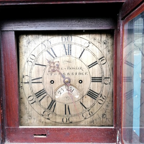 834 - James Bowler, Stourbridge (1772 according to G H BAILLIE). Eight day silvered square dial mahogany l... 