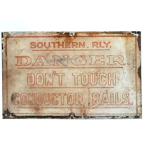 837 - Southern Railway Danger original enamel sign - 51cm x 32cm & has losses / fading