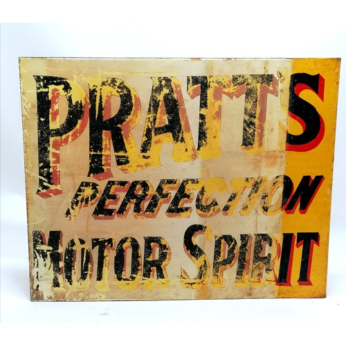 838 - Original Pratt's Perfection Motor Spirit double sided enamel advertising sign - 57cm x 46cm - has lo... 