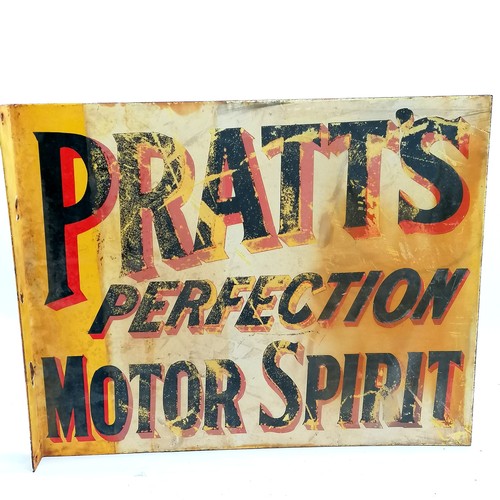 838 - Original Pratt's Perfection Motor Spirit double sided enamel advertising sign - 57cm x 46cm - has lo... 