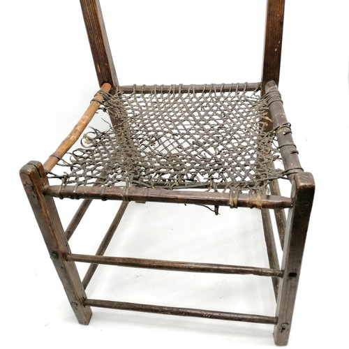 839 - Irish primitive chair of the famine period with woven leather seat (a/f) - 85cm high 44cm wide 36cm ... 