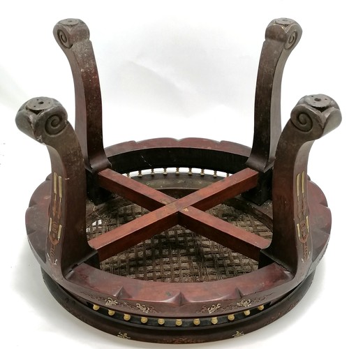 3 - Antique Chinese hardwood oval stool with inlaid decoration & terminates on 4 scrolled feet - 42cm hi... 