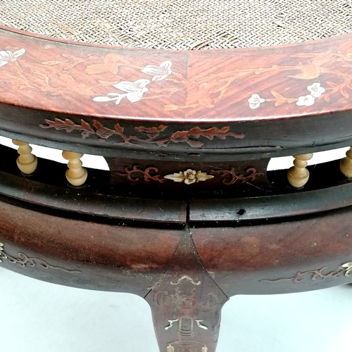 3 - Antique Chinese hardwood oval stool with inlaid decoration & terminates on 4 scrolled feet - 42cm hi... 