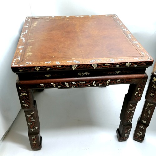 5 - Pair of antique Chinese hardwood stands with inlaid bone & fruitwood decoration - 47.5cm square & 47... 