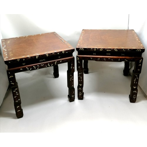 5 - Pair of antique Chinese hardwood stands with inlaid bone & fruitwood decoration - 47.5cm square & 47... 