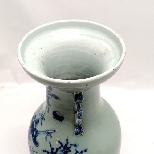 6 - Antique Chinese celadon blue decorated vase - 42cm high & has restoration to base (has original Fren... 