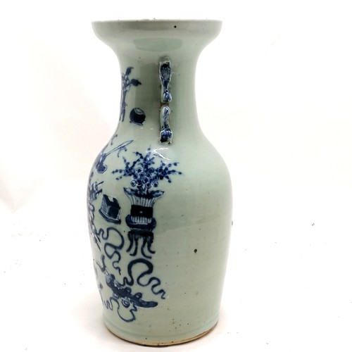 6 - Antique Chinese celadon blue decorated vase - 42cm high & has restoration to base (has original Fren... 