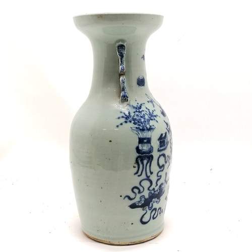 6 - Antique Chinese celadon blue decorated vase - 42cm high & has restoration to base (has original Fren... 