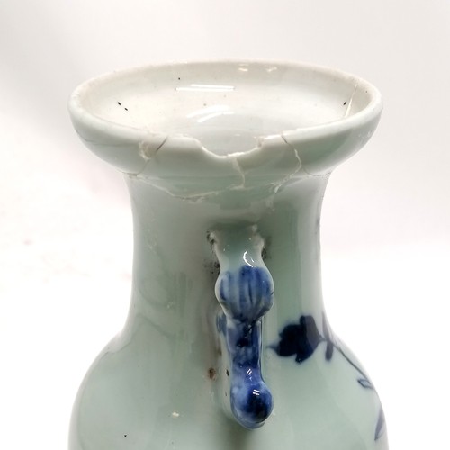 6 - Antique Chinese celadon blue decorated vase - 42cm high & has restoration to base (has original Fren... 