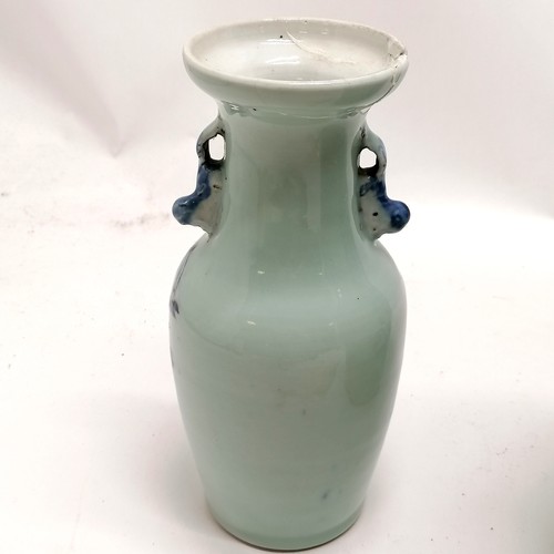 6 - Antique Chinese celadon blue decorated vase - 42cm high & has restoration to base (has original Fren... 