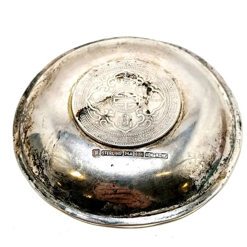 10 - Silver dish with Hong Kong makers mark and bamboo edging inset with 1899 Great Britain 1 dollar Brit... 