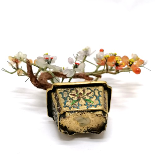 22 - Chinese hardstone bonsai miniature model of a tree in a gilt metal cloisonne pot - 13cm high ~ sligh... 