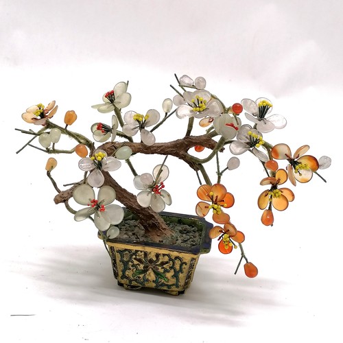 22 - Chinese hardstone bonsai miniature model of a tree in a gilt metal cloisonne pot - 13cm high ~ sligh... 