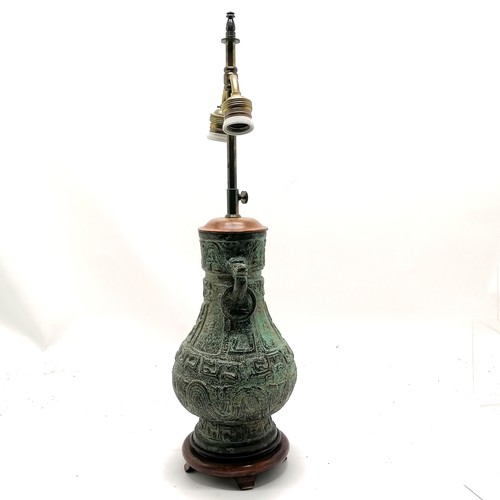 24 - Heavy bronze cast Oriental vessel converted into lamp - 63cm high