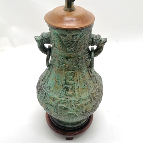 24 - Heavy bronze cast Oriental vessel converted into lamp - 63cm high