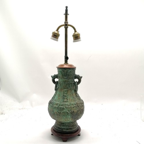 24 - Heavy bronze cast Oriental vessel converted into lamp - 63cm high