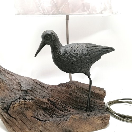 30 - Unusual table lamp fashioned with a natural wood base & a wading bird & white new rectangular shade ... 