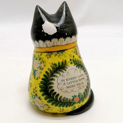 56 - 1981 Rye pottery cat by Joan & David De Bethel - 17cm high & has loss of glaze to back of head