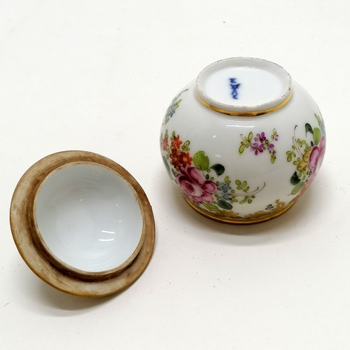 67 - Continental antique porcelain hand decorated apple conserve pot with lid - 9cm high & 7cm diameter ~... 