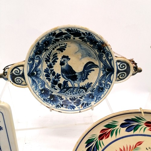 78 - Delft pair of dishes 25cm across, Quimper plate 24cm across, J B Cappellemans Angler cup and saucer,... 