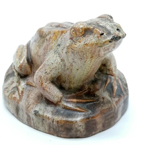 83 - Pair of stoneware high fired glazed figures of frogs - 10cm high & approx 18cm across ~ both have sl... 