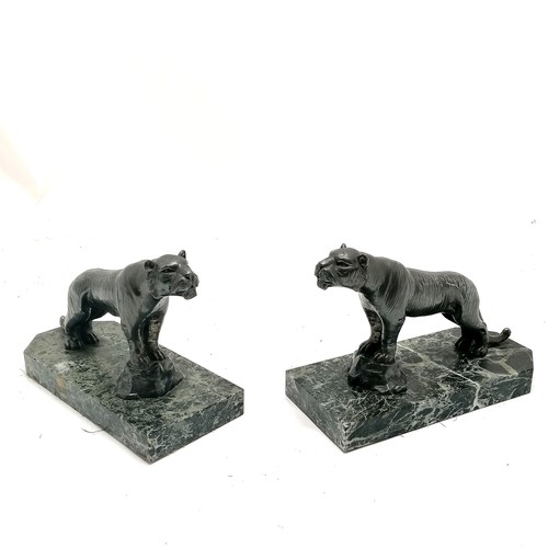 97 - Pair of Art Deco spelter tiger bookends by Hippolyte Moreau - 19cm across x 8cm x 13cm high ~ slight... 