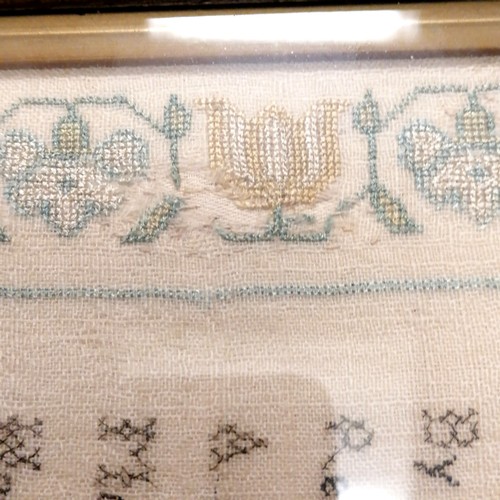 99 - 1809 framed silk sampler on fine linen of 'After a storm' by Sarah Shore - frame 51cm x 42cm ~ small... 