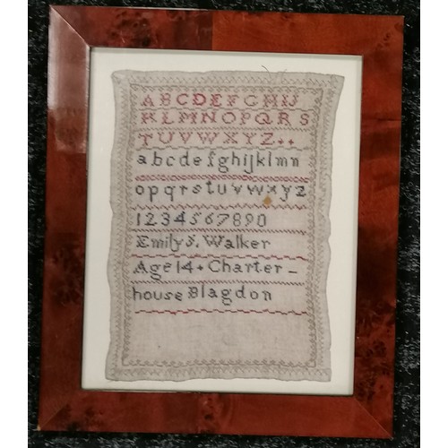 105 - 3 x framed samplers - dated 1865 (34cm square), 1871 in a convent frame (43cm x 35cm) & undated by E... 