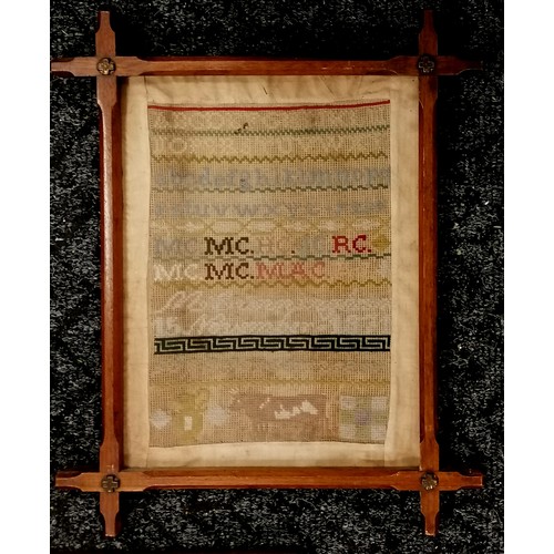 105 - 3 x framed samplers - dated 1865 (34cm square), 1871 in a convent frame (43cm x 35cm) & undated by E... 