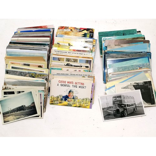 123 - Qty of mostly modern postcards of transport / seaside humour & collection of railway photographs of ... 