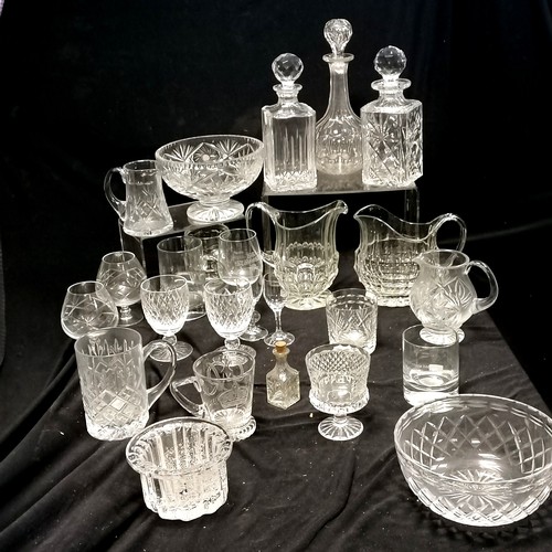 139 - Large quantity of cut-glass items incl. 3 decanters (1 a/f) bowls, jugs and glasses etc. mostly in g... 