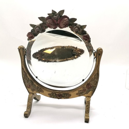 143 - Barbola easel stand mirror (35cm high) t/w small vintage oval mirror