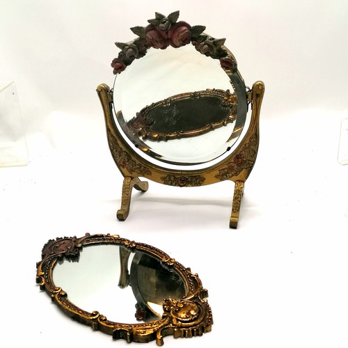 143 - Barbola easel stand mirror (35cm high) t/w small vintage oval mirror