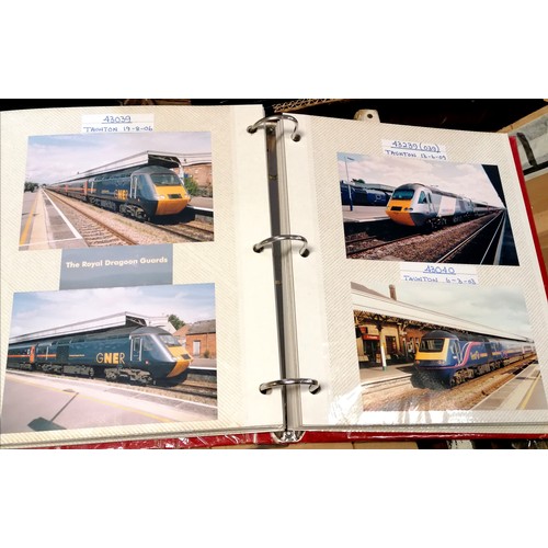 150 - Lifetime collection / work / research of postcards & photographs of trains mounted in approx 110 alb... 