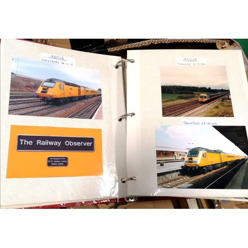 150 - Lifetime collection / work / research of postcards & photographs of trains mounted in approx 110 alb... 