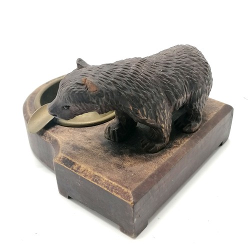 164 - Antique hand carved Black Forest bear as an ashtray with brass inset - 11cm across & 7cm high ~ has ... 