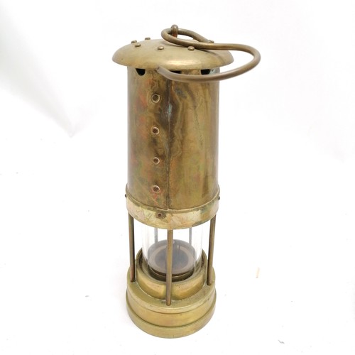 167 - Thomas & Williams Ltd brass miners lamp t/w vintage brass oil lamp with opaque glass shade - 54cm hi... 