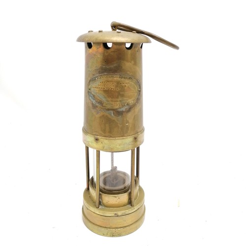 167 - Thomas & Williams Ltd brass miners lamp t/w vintage brass oil lamp with opaque glass shade - 54cm hi... 