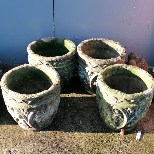 174 - 4 large circular planters with good patina. 40cm diameter x 38cm high. all in good used condition.