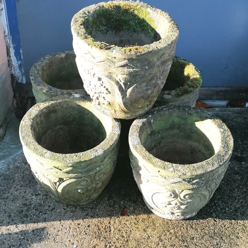 175 - 5 smaller circular planters with good patina. 32cm diameter x 28cm high. in good used condition