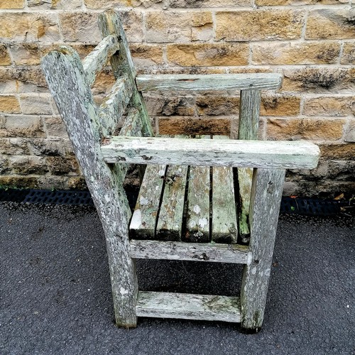 184 - Weathered teak garden chair 93cm high x 61 cm wide