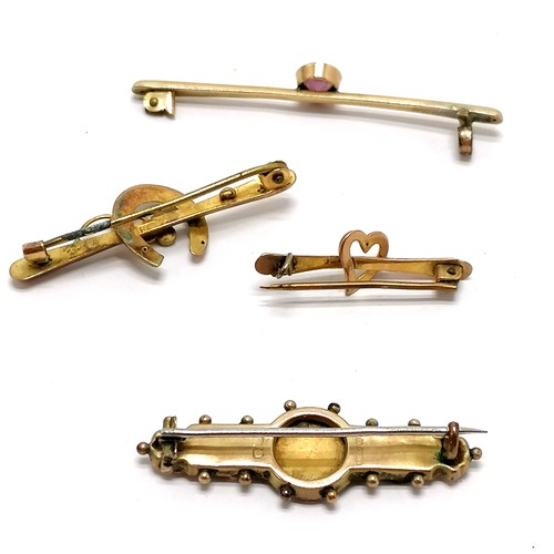 215 - 4 x antique gold bar brooches - longest 4.8cm but lacks pin ~ total weight 4.6g & all are slight a/f