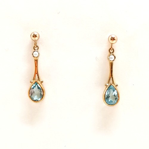 248 - 9ct hallmarked gold aquamarine & pearl drop earrings - 1.7g total weight - SOLD ON BEHALF OF THE NEW... 