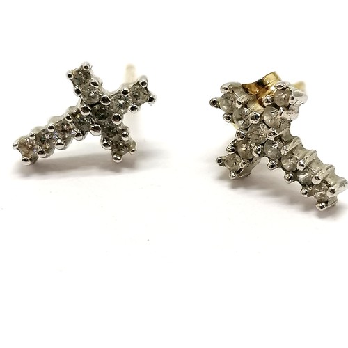 253 - Pair of 14ct marked gold stud earrings (1.7g total weight), unmarked gold white stone set cross earr... 