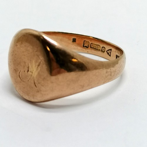 279 - Antique 9ct Chester hallmarked rose gold signet ring by Edward Vaughton with inscription to inside A... 