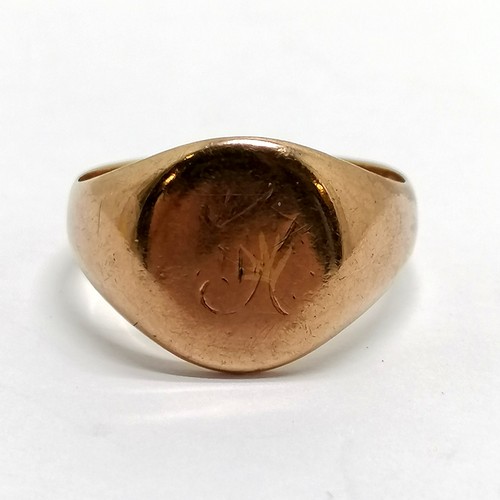 279 - Antique 9ct Chester hallmarked rose gold signet ring by Edward Vaughton with inscription to inside A... 